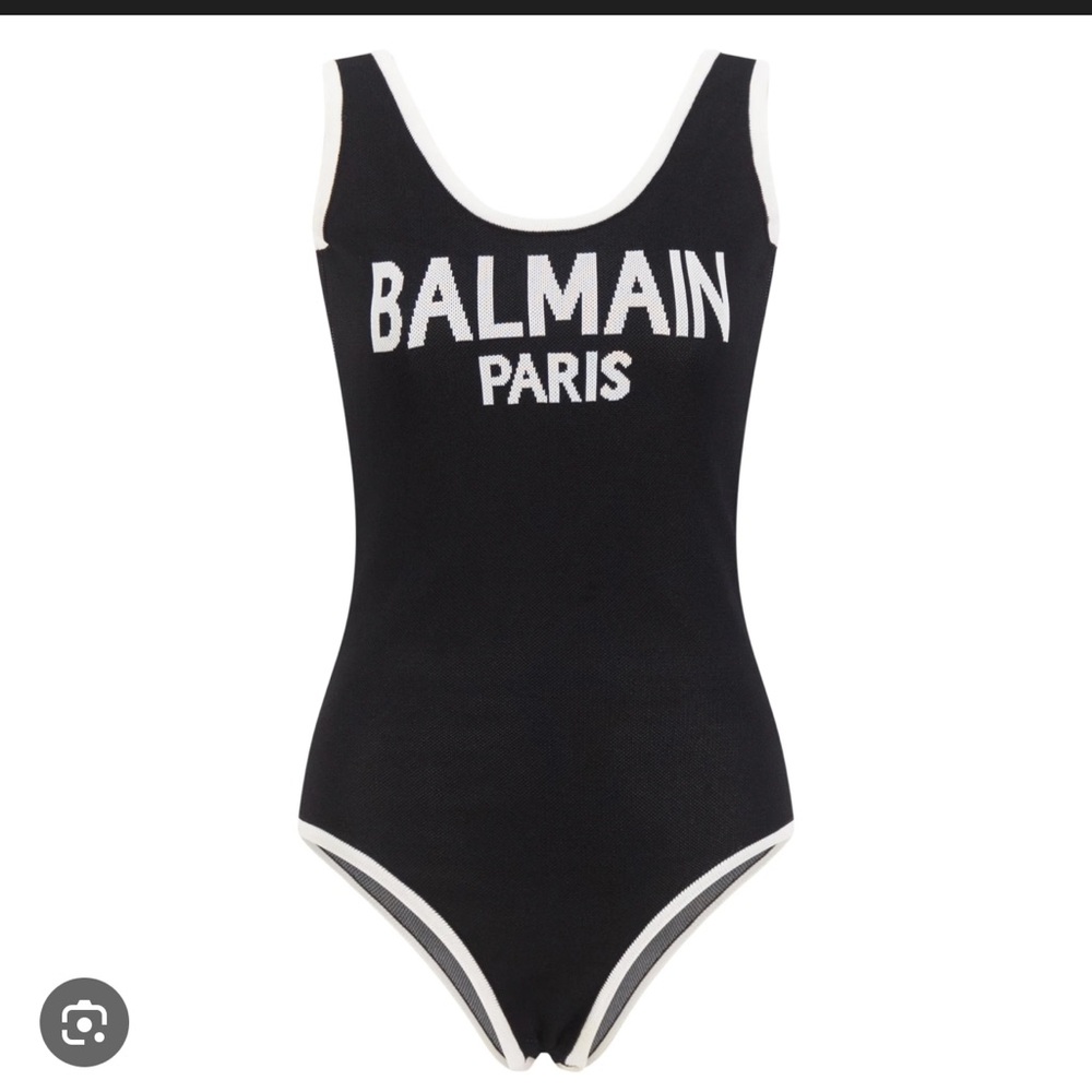 Balmain Black and White Logo Bodysuit